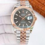 TW Replica Rolex Datejust 2-Tone Rose Gold Strap Black Face Fluted Bezel Watch 41mm